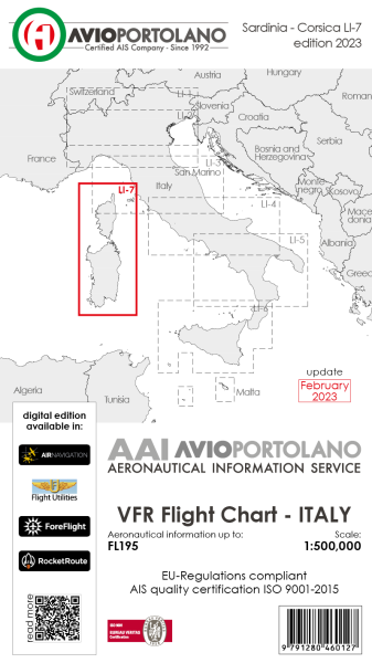 AVIOportolano VFR Flight Chart - Italy Sardinia-Corsica (LI-7) (Ausgabe 2023)