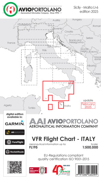 AVIOportolano VFR Flight Chart - Italy Sicily-Malta (LI-6) (Ausgabe 2025)-Vorbestellung