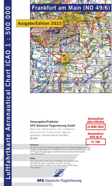 ICAO-Karte, Blatt Frankfurt (Ausgabe 2022), Motorflug 1:500.000-Vorbestellung