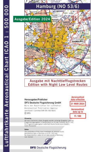ICAO-Chart 1:500.000, Hamburg with Night Low Level Routes (Edition 2024)