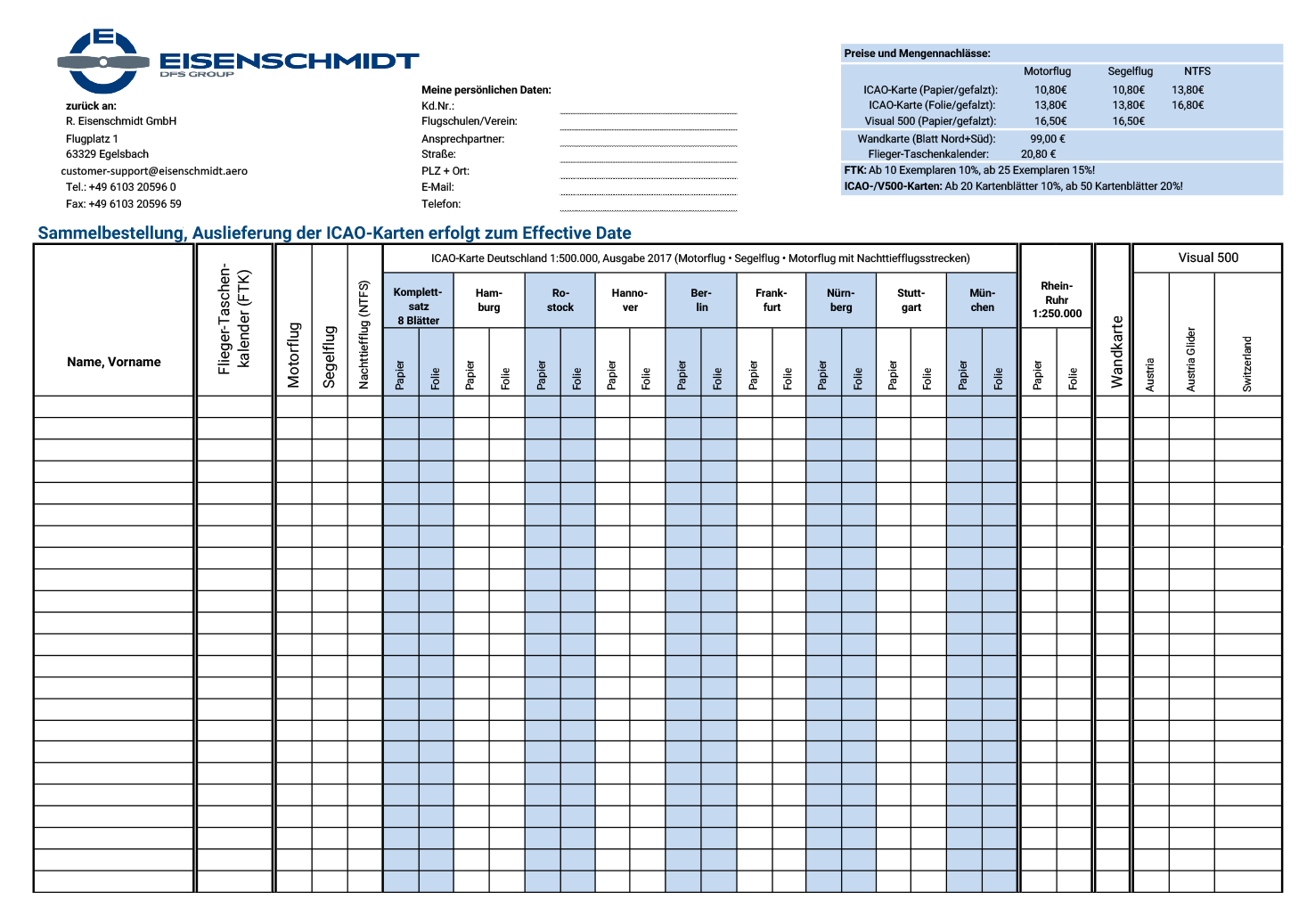 Sammelbestellung ICAO-Karten 2017