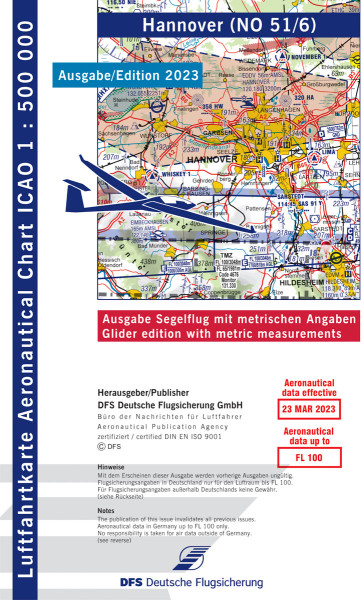 ICAO-Karte, Blatt Hannover (Ausgabe 2023), Segelflug 1:500.000