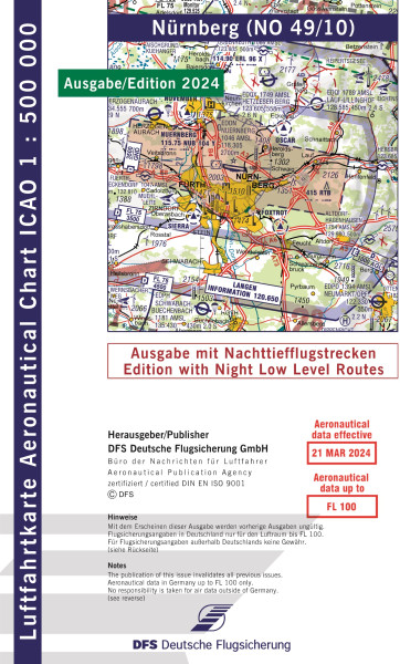 ICAO-Chart 1: 500.000, Nuremberg with Night Low Level Routes (Edition 2024)