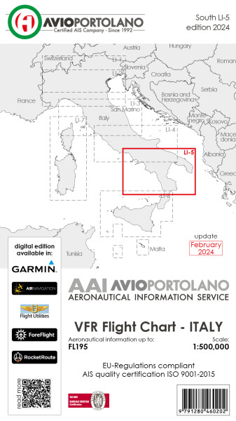 AVIOportolano VFR Flight Chart - Italy South (LI-5) (Ausgabe 2024)