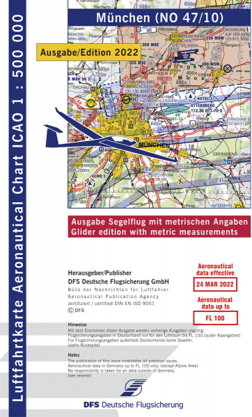 ICAO-Karte, Blatt München (Ausgabe 2022), Segelflug 1:500.000 Vorbestellung