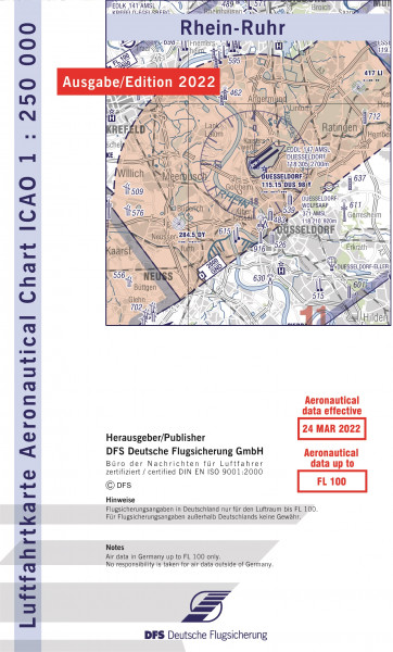 Aeronautical Chart ICAO 1: 250.000, Rhein-Ruhr (Edition 2022)