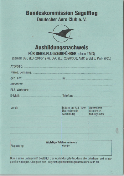 Certificate of training for gliding
