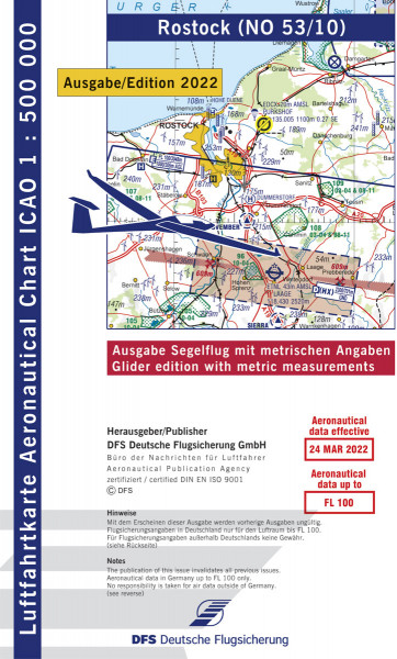 ICAO-Karte, Blatt Rostock (Ausgabe 2022), Segelflug 1:500.000-Vorbestellung
