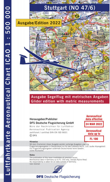 ICAO-Karte, Blatt Stuttgart (Ausgabe 2022), Segelflug 1:500.000-Vorbestellung