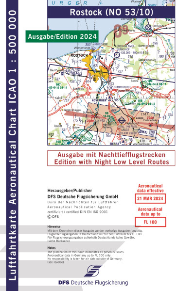 ICAO-Chart 1:500.000, Rostock with Night Low Level Routes (Edition 2024)