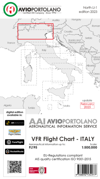AVIOportolano VFR Flight Chart - Italy North (LI-1) (edition 2023)-preorder