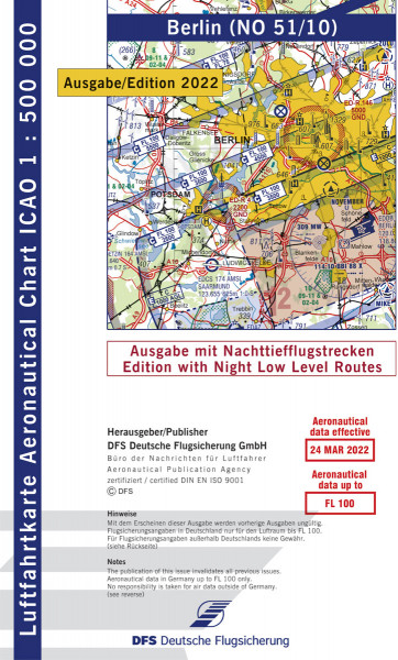 ICAO-Karte, Blatt Berlin (Ausgabe 2022), Nachttiefflugstrecken 1:500.000 Vorbestellung