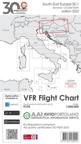 AVIOportolano VFR Flight Chart - Slovenia-Croatia North (SE-1) (Edition 2022)