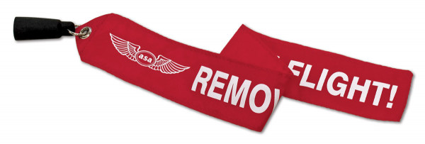 Staurohrschutz mit Banner "Remove before flight"