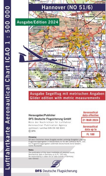 ICAO Glider Chart 1: 500.000, Hannover (Edition 2024)
