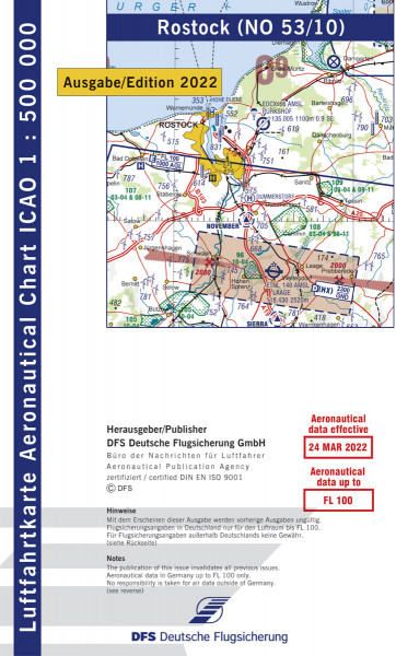 ICAO-Karte, Blatt Rostock (Ausgabe 2022), Motorflug 1:500.000 Vorbestellung