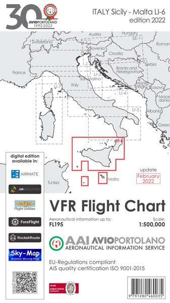 AVIOportolano VFR Flight Chart - Italy Sicily-Malta (LI-6) (Edition 2022)