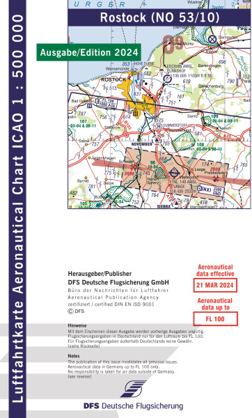 ICAO-Karte, Blatt Rostock (Ausgabe 2024), Motorflug 1:500.000-Vorbestellung