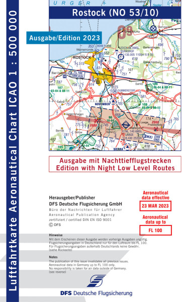 ICAO-Chart 1:500.000, Rostock with Night Low Level Routes (Edition 2023)