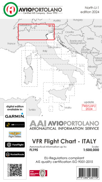 AVIOportolano VFR Flight Chart - Italy North (LI-1) (edition 2024)-preorder
