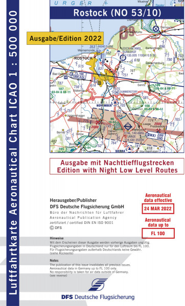ICAO-Karte, Blatt Rostock (Ausgabe 2022), Nachttiefflugstrecken 1:500.000 Vorbestellung