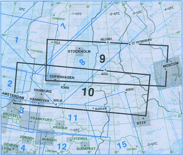 E(LO) 9/10 IFR route chart Europe - lower airspace