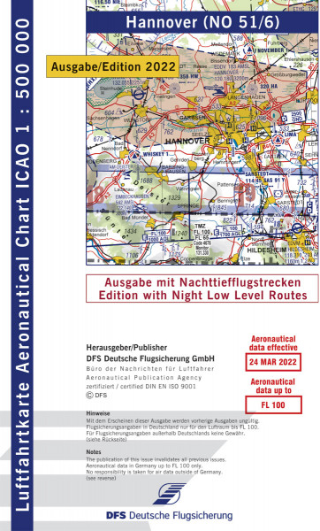 ICAO-Chart 1: 500.000, Hannover with Night Low Level Routes (Edition 2022)