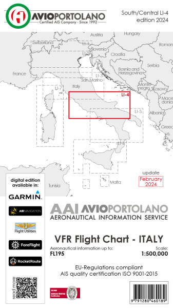 AVIOportolano VFR Flight Chart - Italy South/Central (LI-4) (Ausgabe 2024)