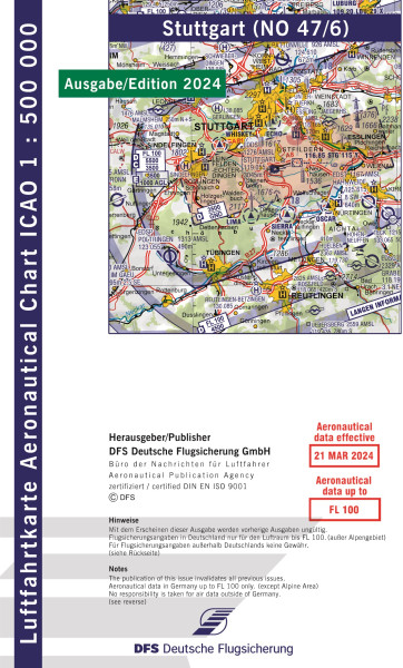 ICAO-Karte, Blatt Stuttgart (Ausgabe 2024), Motorflug 1:500.000