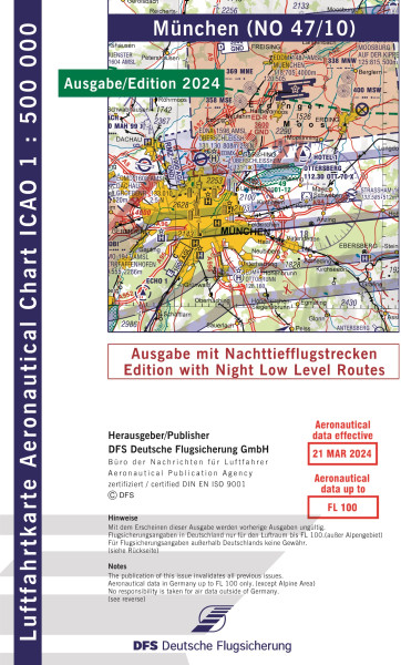 ICAO-Chart 1: 500.000, Munich with Night Low Level Routes (Edition 2024)