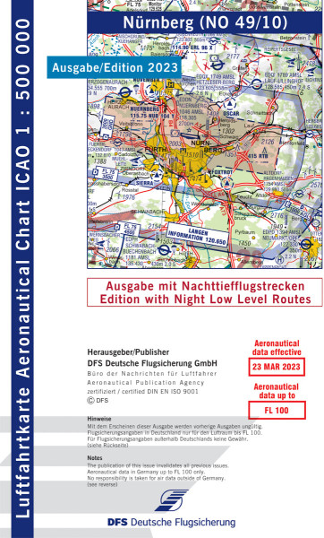 ICAO-Chart 1: 500.000, Nuremberg with Night Low Level Routes (Edition 2023)