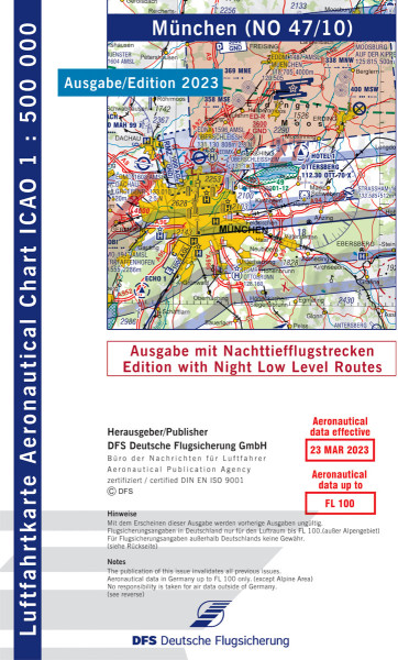 ICAO-Chart 1: 500.000, Munich with Night Low Level Routes (Edition 2023)