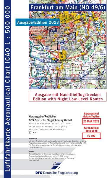 ICAO-Chart 1: 500.000, Frankfurt with Night Low Level Routes (Edition 2023)