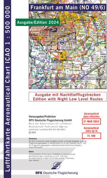 ICAO-Chart 1: 500.000, Frankfurt with Night Low Level Routes (Edition 2024)