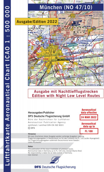 ICAO-Chart 1: 500.000, Munich with Night Low Level Routes (Edition 2022)