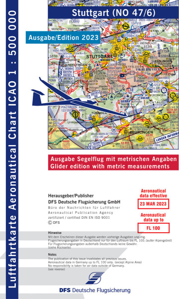 ICAO Glider Chart 1: 500.000, Stuttgart (Edition 2023)