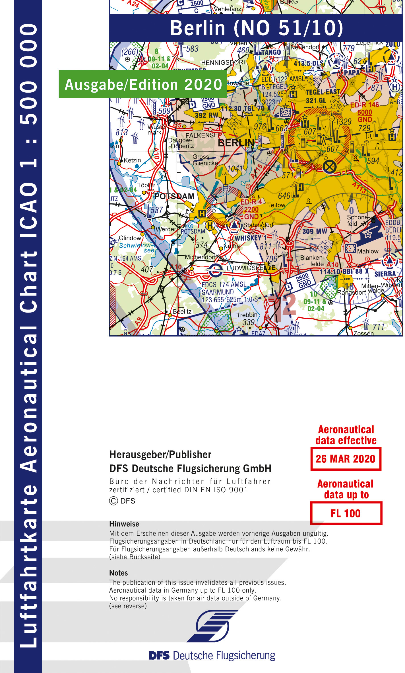 icao karte berlin ICAO Karte, Blatt Berlin (Ausgabe 2020), Motorflug 1:500.000 