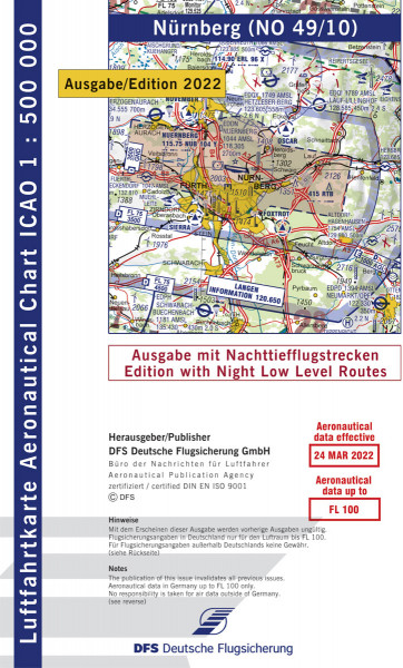 ICAO-Chart 1: 500.000, Nuremberg with Night Low Level Routes (Edition 2022)