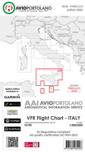 AVIOportolano VFR Flight Chart - Italy Sicily-Malta (LI-6) (Edition 2024)