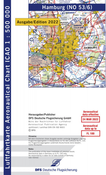 ICAO-Karte, Blatt Hamburg (Ausgabe 2022), Motorflug 1:500.000 Vorbestellung