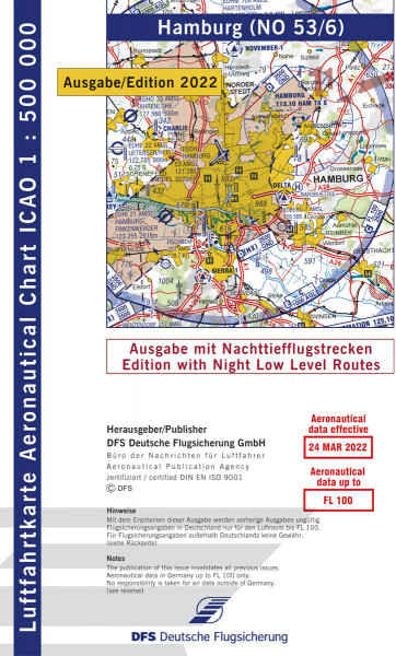 ICAO-Karte, Blatt Hamburg (Ausgabe 2022), Nachttiefflugstrecken 1:500.000 Vorbestellung