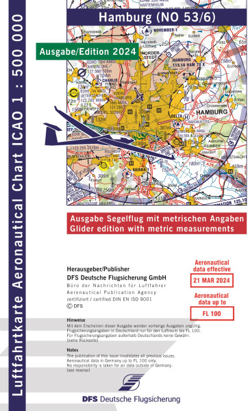 ICAO-Karte, Blatt Hamburg (Ausgabe 2024), Segelflug 1:500.000-Vorbestellung