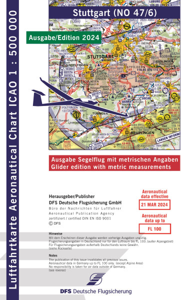 ICAO-Karte, Blatt Stuttgart (Ausgabe 2024), Segelflug 1:500.000-Vorbestellung
