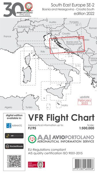 AVIOportolano VFR Flight Chart - Bosnia-Herzegovina-South Croatia (SE-2) (Edition 2022)-(pre-order)